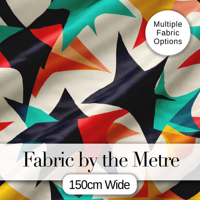 Abstract Bold Starburst Shapes Modern Art Seamless Pattern Digital Print Fabric by the Metre UK Sewing Quilting Textile