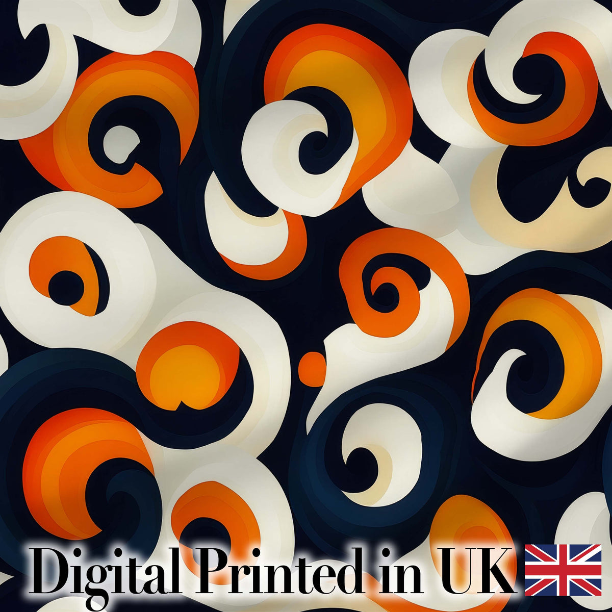 Abstract  Spiral Swirl Bold Contrast Seamless Pattern Digital Print Fabric by the Metre UK Sewing Quilting Textile