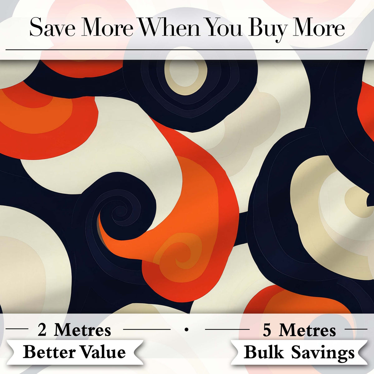 Abstract  Swirl Shapes Bold Contrast Seamless Pattern Digital Print Fabric by the Metre UK Sewing Quilting Textile
