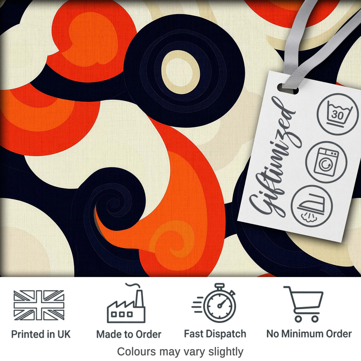 Abstract  Swirl Shapes Bold Contrast Seamless Pattern Digital Print Fabric by the Metre UK Sewing Quilting Textile
