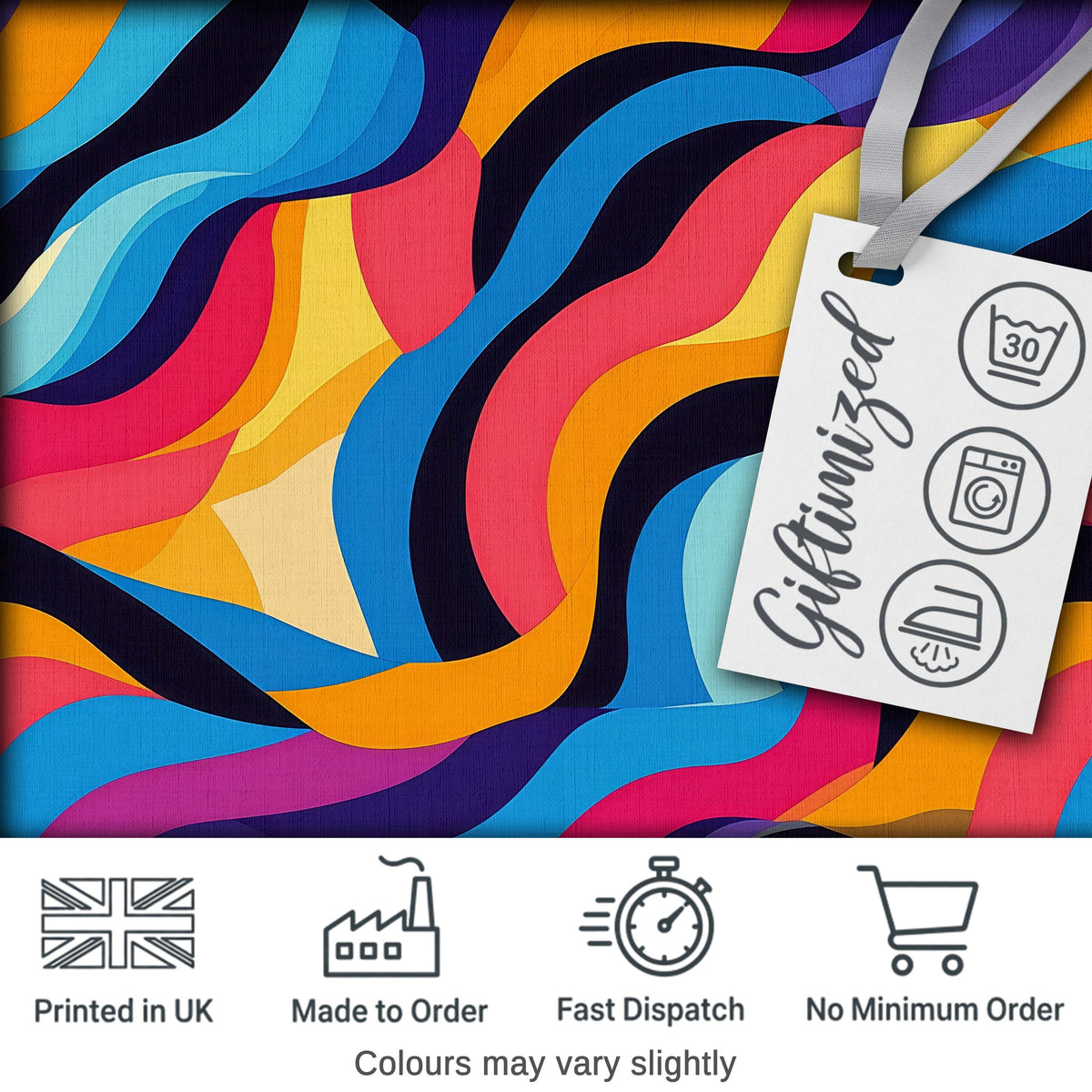 Abstract Curved Ribbon Layers Bright Color Motion Seamless Pattern Digital Print Fabric by the Metre UK Sewing Quilting Textile