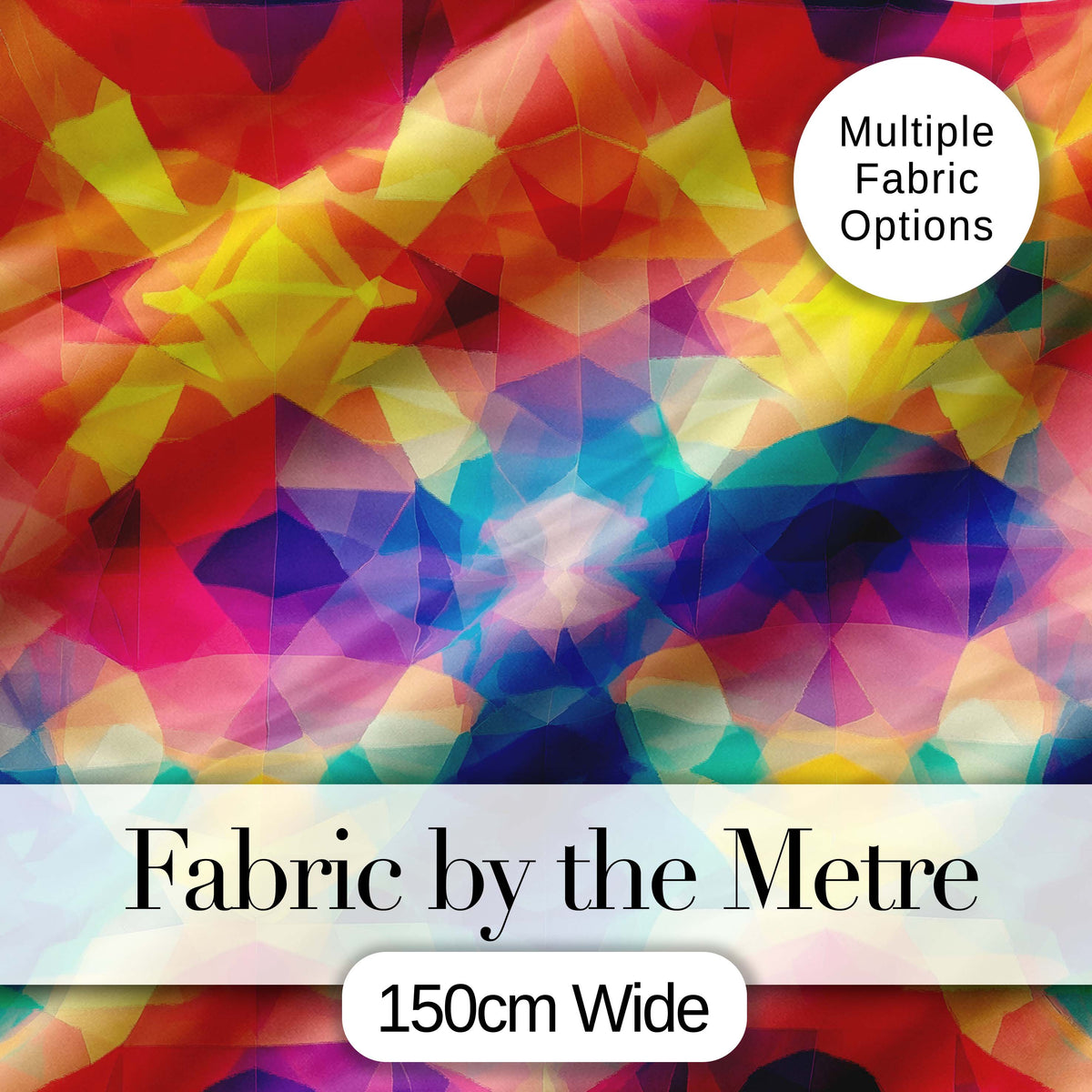 Abstract Kaleidoscope Prism Shapes Vibrant Symmetry Seamless Pattern Digital Print Fabric by the Metre UK Sewing Quilting Textile