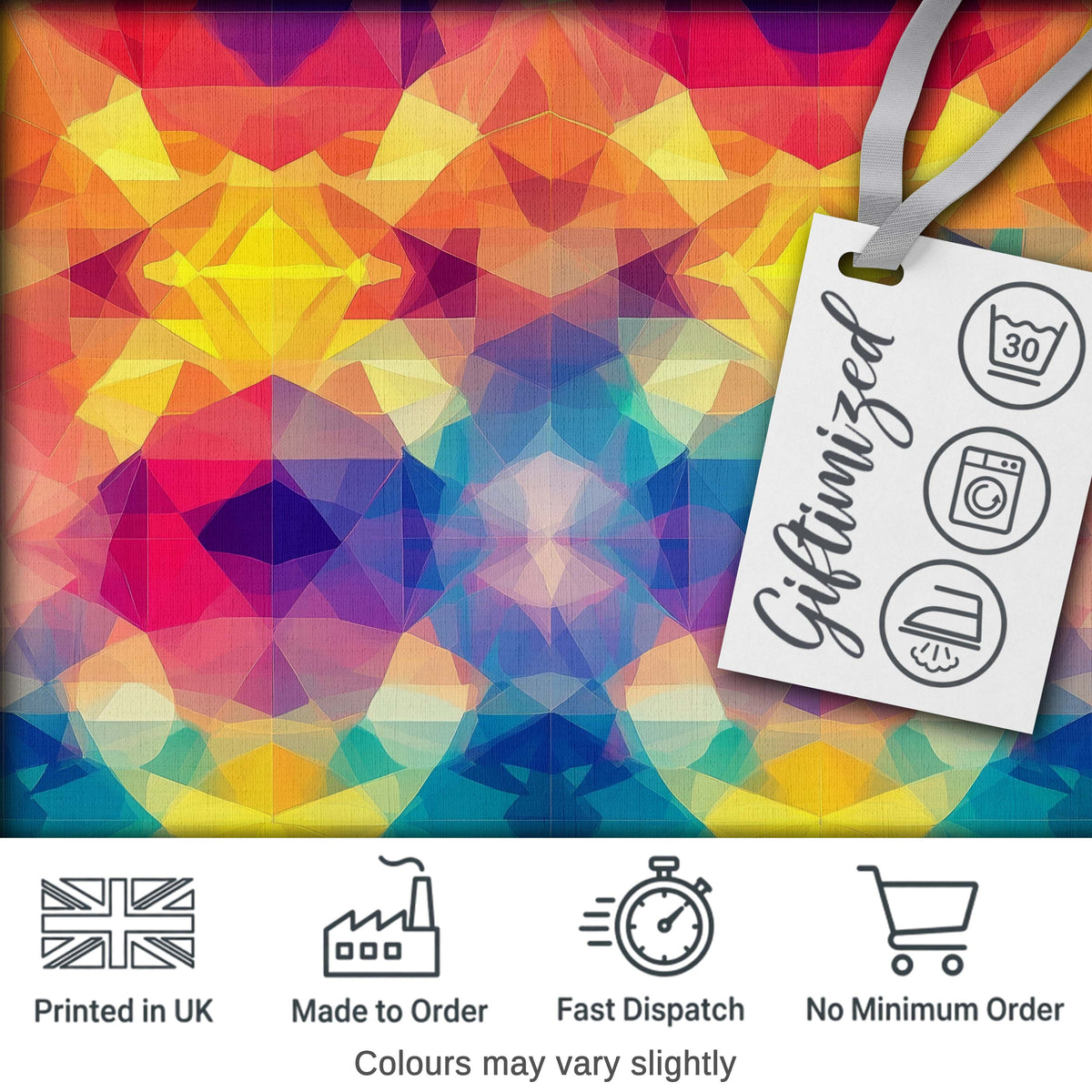 Abstract Kaleidoscope Prism Shapes Vibrant Symmetry Seamless Pattern Digital Print Fabric by the Metre UK Sewing Quilting Textile
