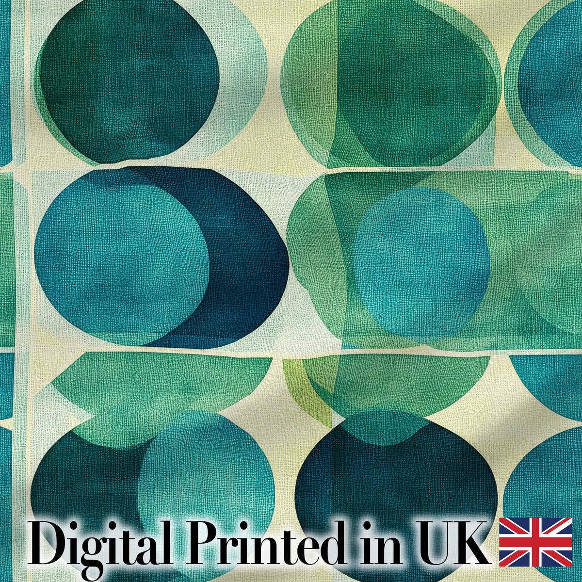 Abstract  Green Circle Shapes Mid Century Modern Style Seamless Pattern Digital Print Fabric by the Metre UK Sewing Quilting Textile