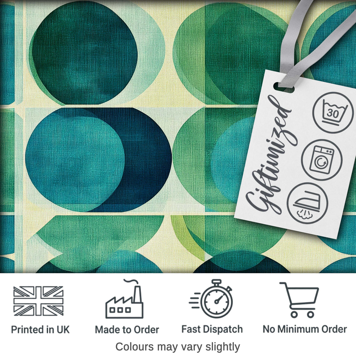 Abstract  Green Circle Shapes Mid Century Modern Style Seamless Pattern Digital Print Fabric by the Metre UK Sewing Quilting Textile