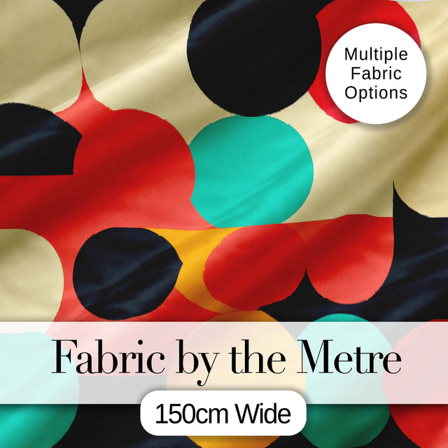 Abstract Bold Color Circle Pop Art Geometric Shapes Seamless Pattern Digital Print Fabric by the Metre UK Sewing Quilting Textile
