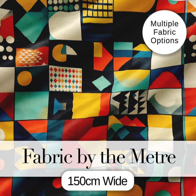 Abstract Modern Bauhaus Geometric Grid Color Block Seamless Pattern Digital Print Fabric by the Metre UK Sewing Quilting Textile