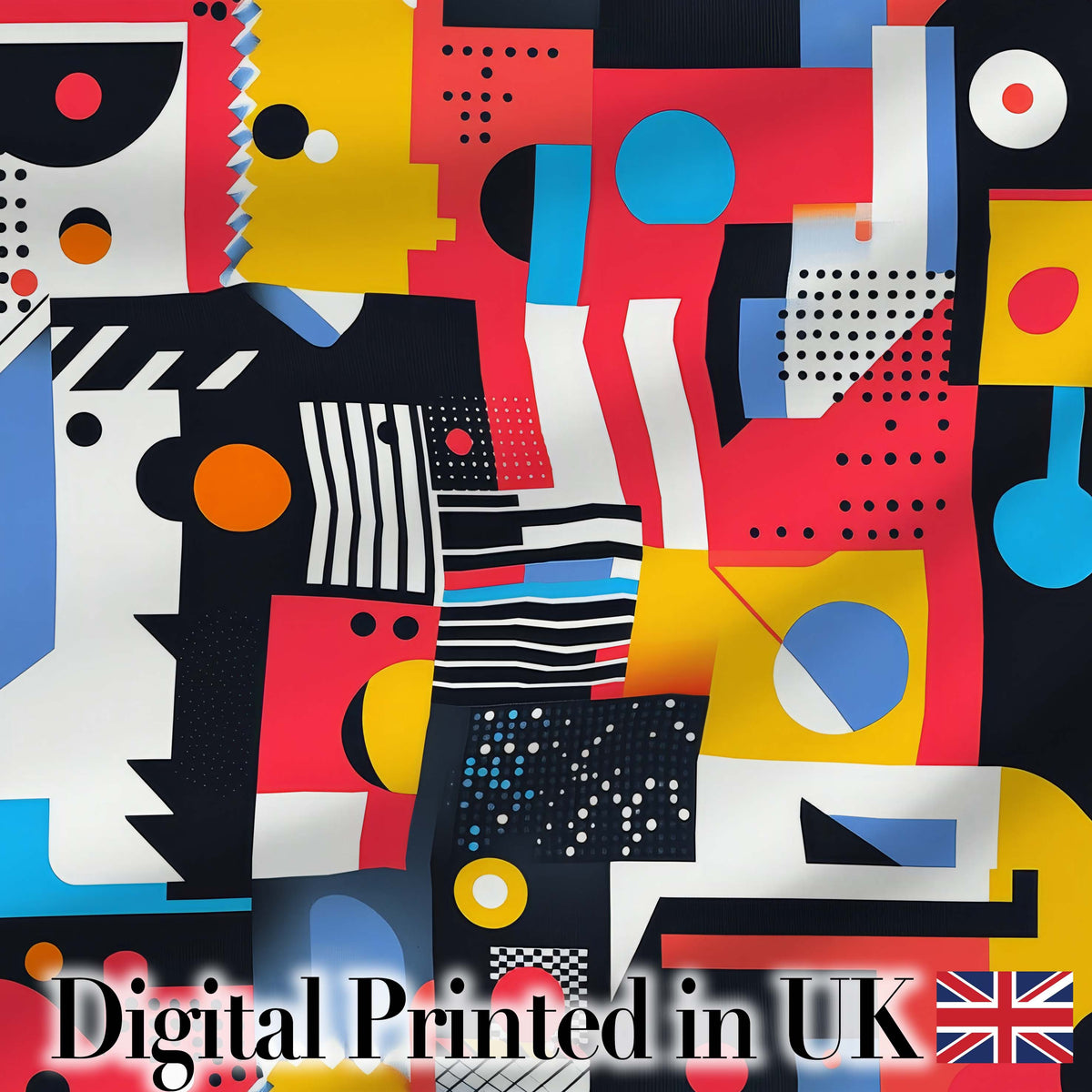 Abstract Bright Modern Graphic Shapes Bold Artistic Seamless Pattern Digital Print Fabric by the Metre UK Sewing Quilting Textile