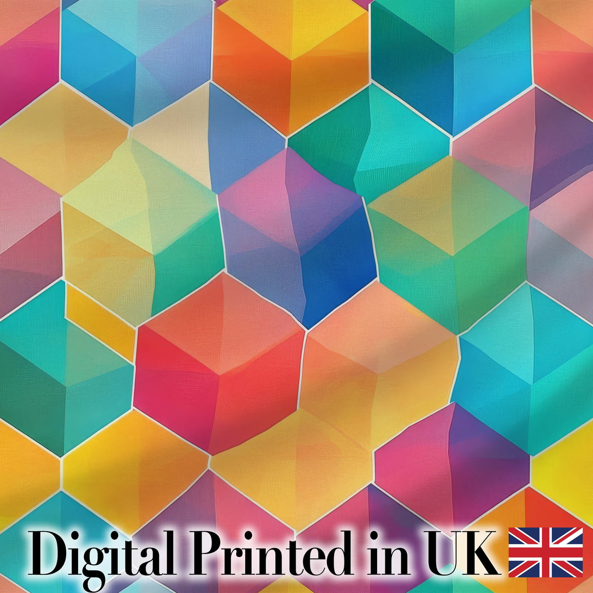Abstract Colorful Hexagon Gradient Geometric Tile Seamless Pattern Digital Print Fabric by the Metre UK Sewing Quilting Textile