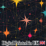 Abstract Night Sky Starburst Lines Atomic Mid Century Seamless Pattern Digital Print Fabric by the Metre UK Sewing Quilting Textile