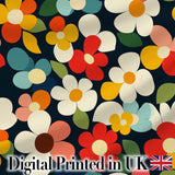 Colorful Daisy Flowers Dark Background Seamless Pattern Digital Print Fabric by the Metre UK Sewing Quilting Textile