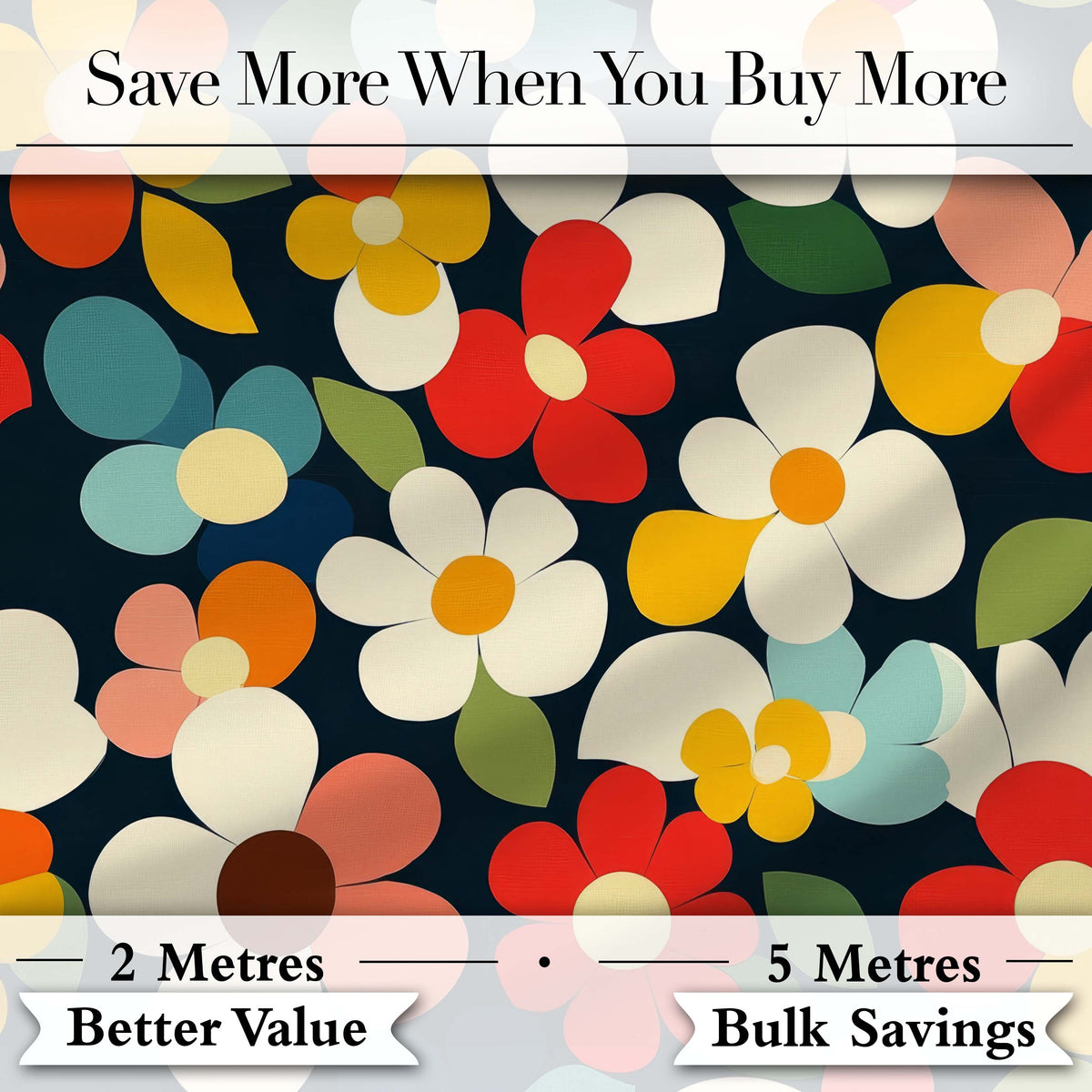Colorful Daisy Flowers Dark Background Seamless Pattern Digital Print Fabric by the Metre UK Sewing Quilting Textile