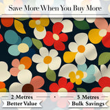 Colorful Daisy Flowers Dark Background Seamless Pattern Digital Print Fabric by the Metre UK Sewing Quilting Textile