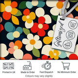 Colorful Daisy Flowers Dark Background Seamless Pattern Digital Print Fabric by the Metre UK Sewing Quilting Textile