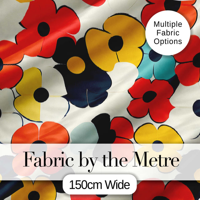 Bold  Pop Art Flowers Large Petals Abstract Seamless Pattern Digital Print Fabric by the Metre UK Sewing Quilting Textile
