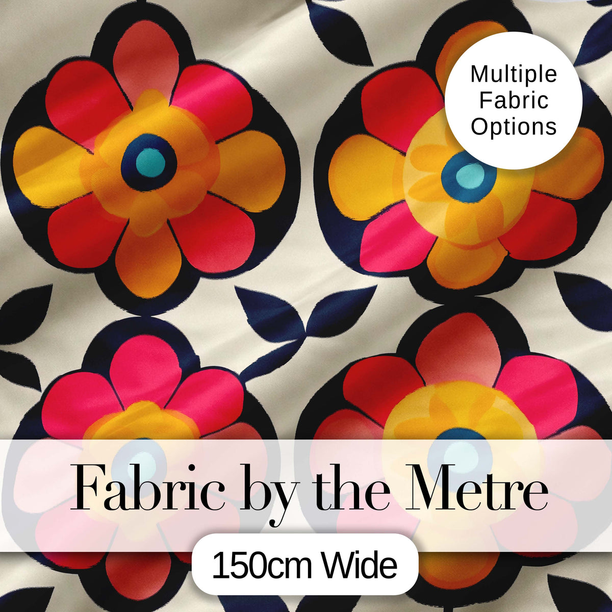 Floral Circle Motif Bold Graphic Flowers Seamless Pattern Digital Print Fabric by the Metre UK Sewing Quilting Textile