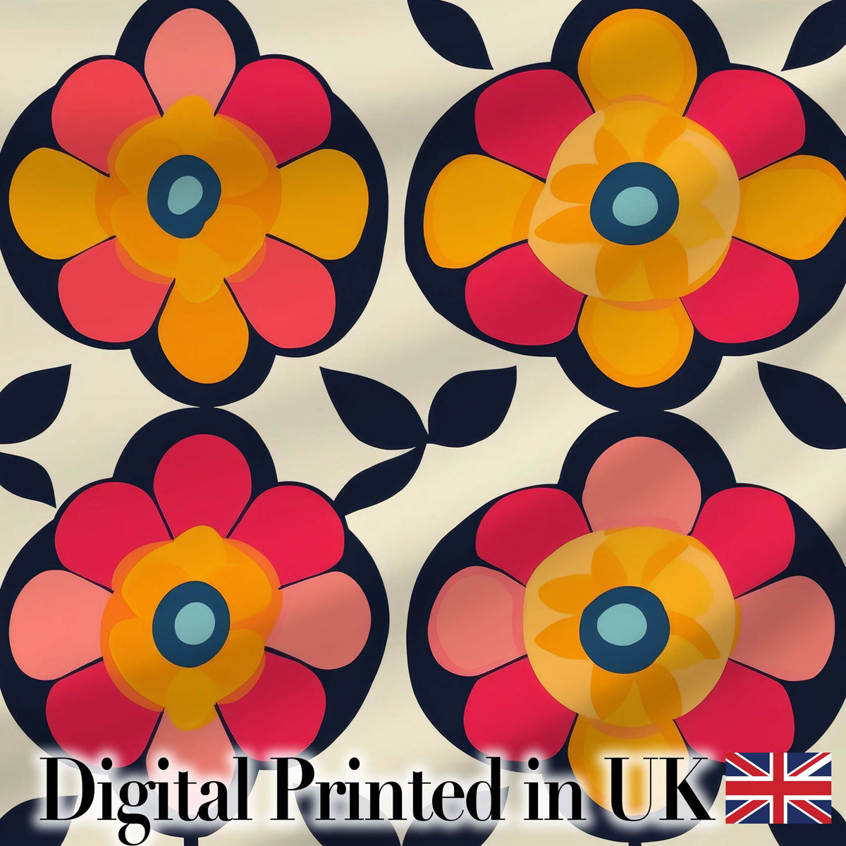 Floral Circle Motif Bold Graphic Flowers Seamless Pattern Digital Print Fabric by the Metre UK Sewing Quilting Textile