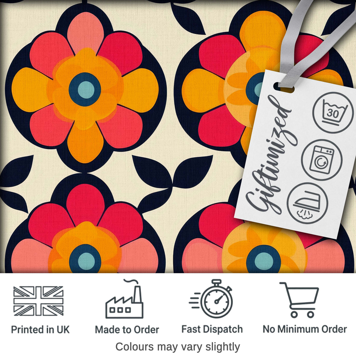 Floral Circle Motif Bold Graphic Flowers Seamless Pattern Digital Print Fabric by the Metre UK Sewing Quilting Textile