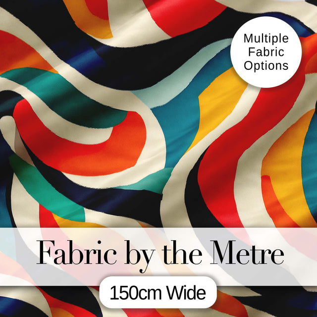 Abstract Flowing Waves  Colorful Curves Seamless Pattern Digital Print Fabric by the Metre UK Sewing Quilting Textile