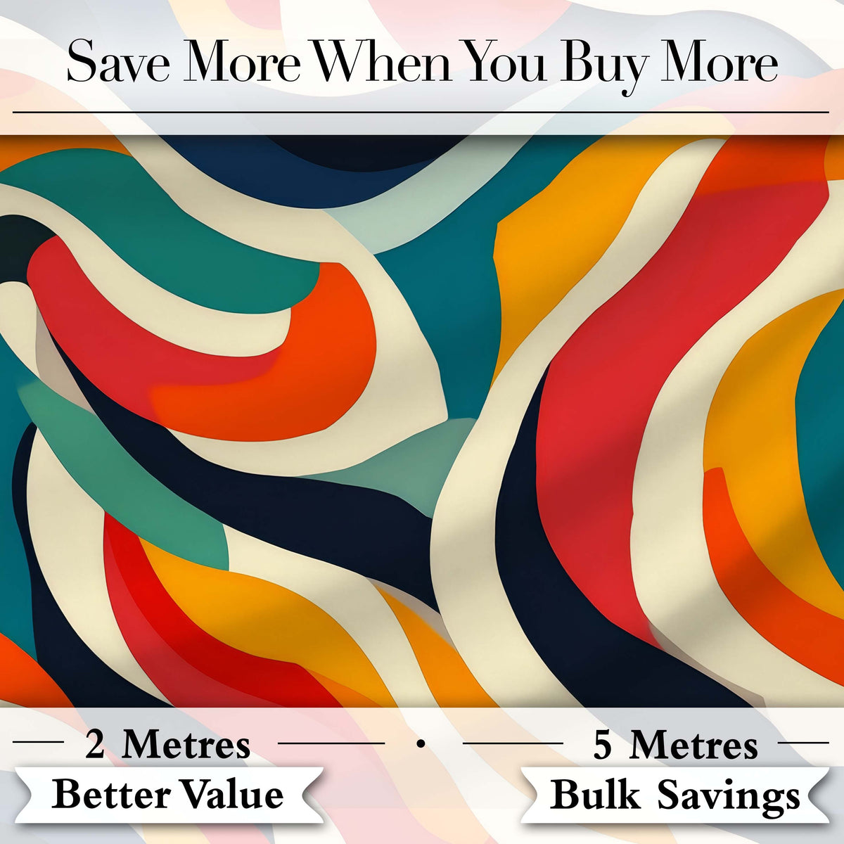 Abstract Flowing Waves  Colorful Curves Seamless Pattern Digital Print Fabric by the Metre UK Sewing Quilting Textile