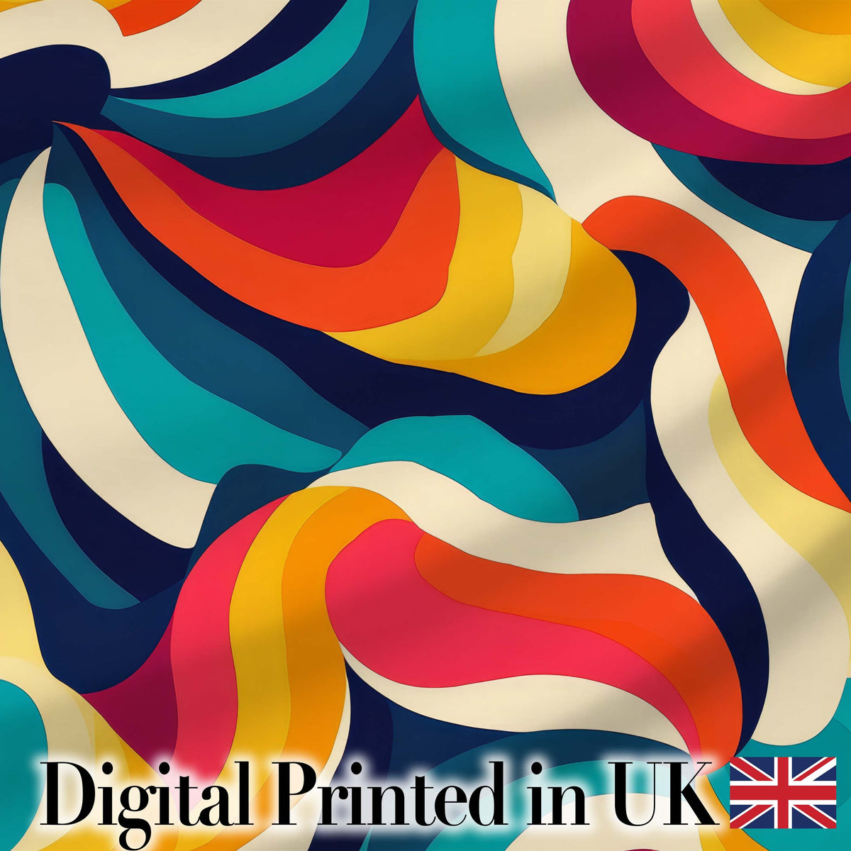 Bold  Swirl Shapes Vibrant Abstract Flow Seamless Pattern Digital Print Fabric by the Metre UK Sewing Quilting Textile