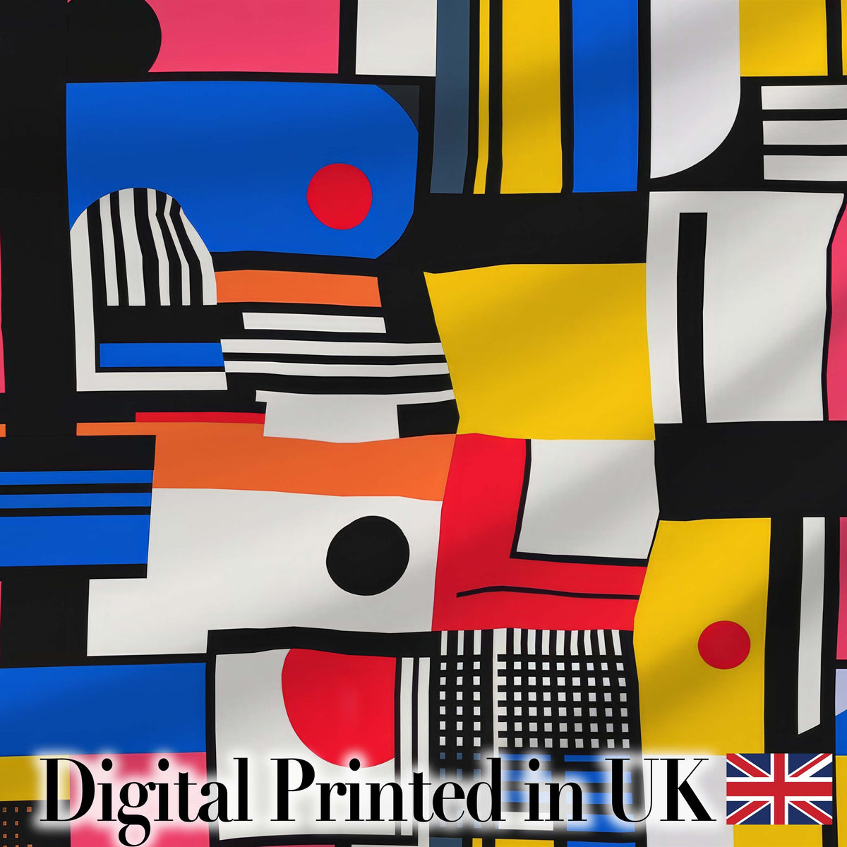 Bauhaus Inspired Abstract Lines Shapes Graphic Seamless Pattern Digital Print Fabric by the Metre UK Sewing Quilting Textile