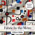 Abstract Bauhaus Lines Circles and Shapes  Seamless Pattern Digital Print Fabric by the Metre UK Sewing Quilting Textile