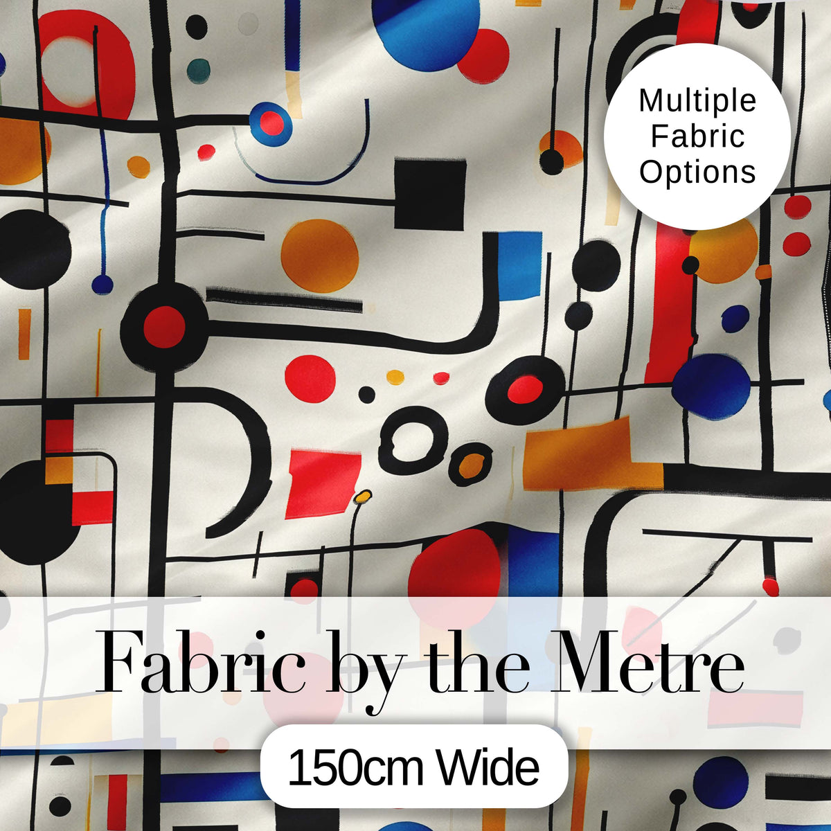Abstract Bauhaus Lines Circles and Shapes  Seamless Pattern Digital Print Fabric by the Metre UK Sewing Quilting Textile