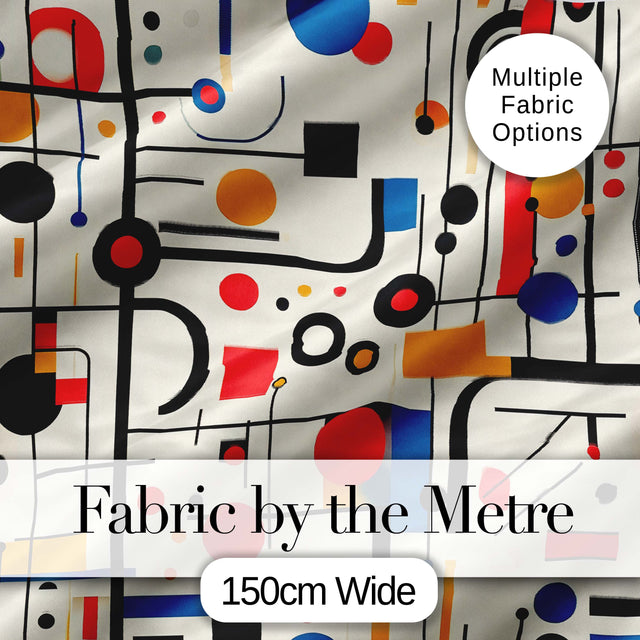 Abstract Bauhaus Lines Circles and Shapes  Seamless Pattern Digital Print Fabric by the Metre UK Sewing Quilting Textile