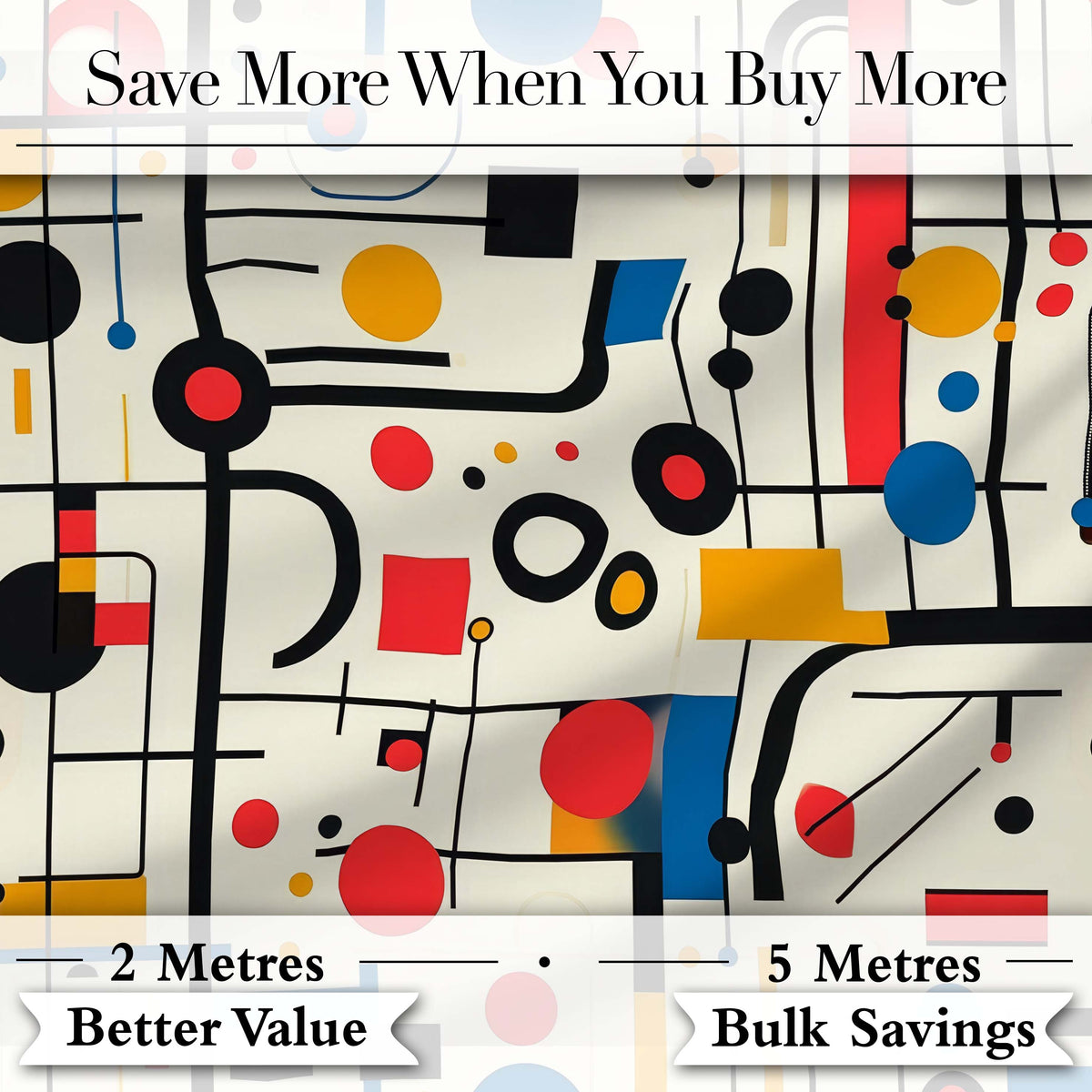 Abstract Bauhaus Lines Circles and Shapes  Seamless Pattern Digital Print Fabric by the Metre UK Sewing Quilting Textile