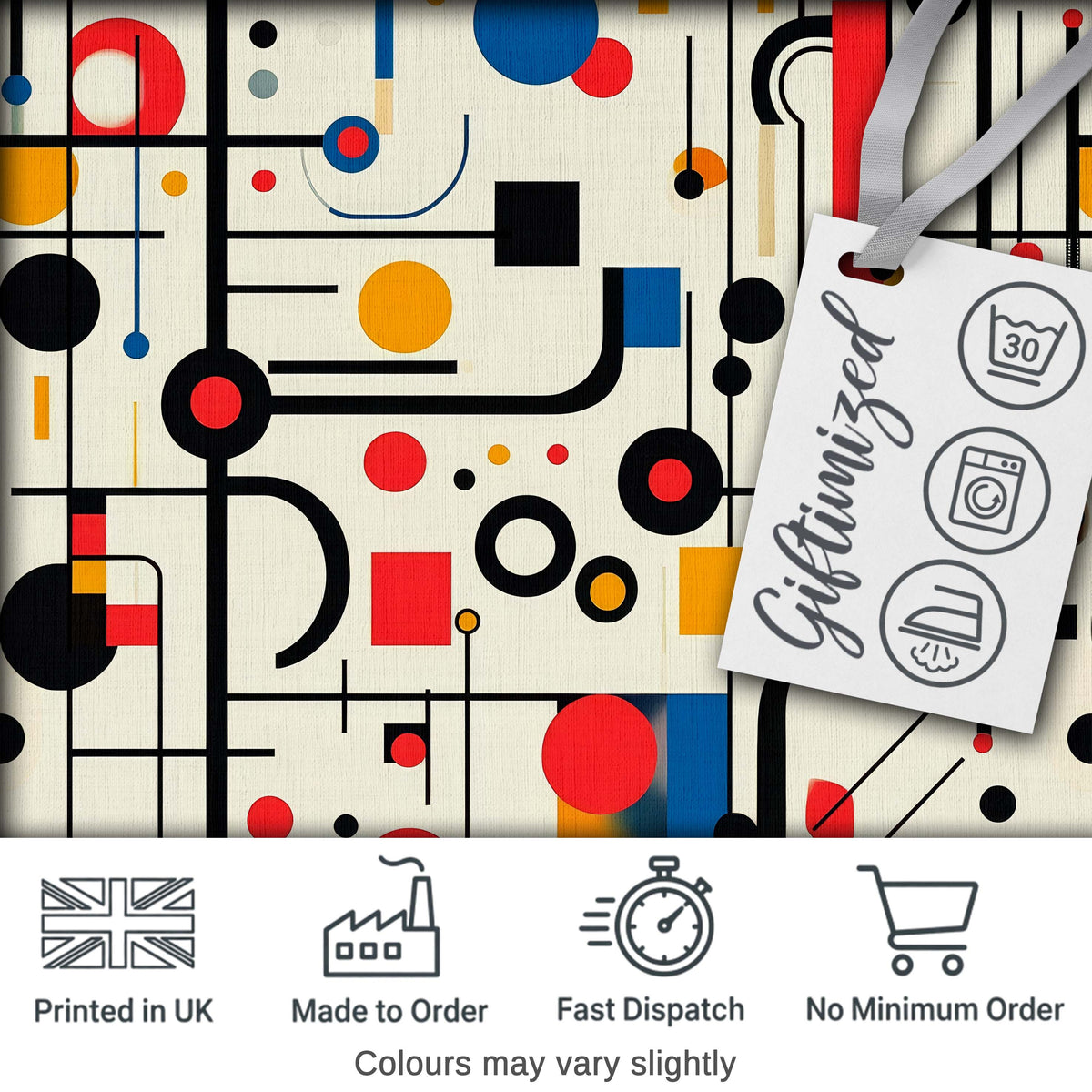 Abstract Bauhaus Lines Circles and Shapes  Seamless Pattern Digital Print Fabric by the Metre UK Sewing Quilting Textile