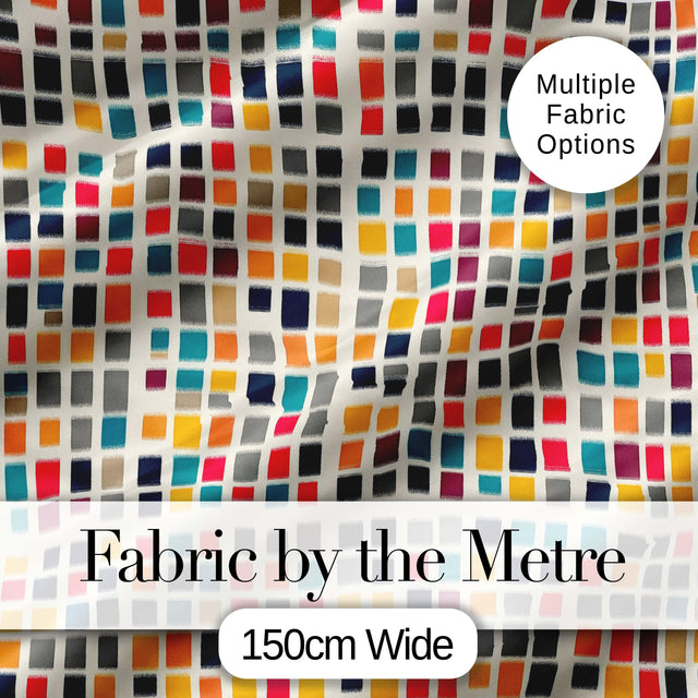 Colorful Mosaic Squares Irregular Grid Modern Seamless Pattern Digital Print Fabric by the Metre UK Sewing Quilting Textile