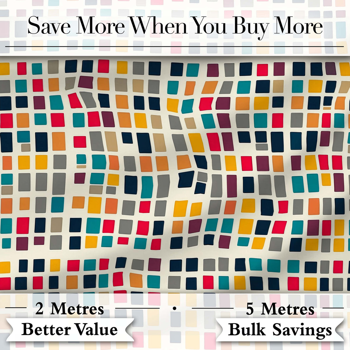Colorful Mosaic Squares Irregular Grid Modern Seamless Pattern Digital Print Fabric by the Metre UK Sewing Quilting Textile