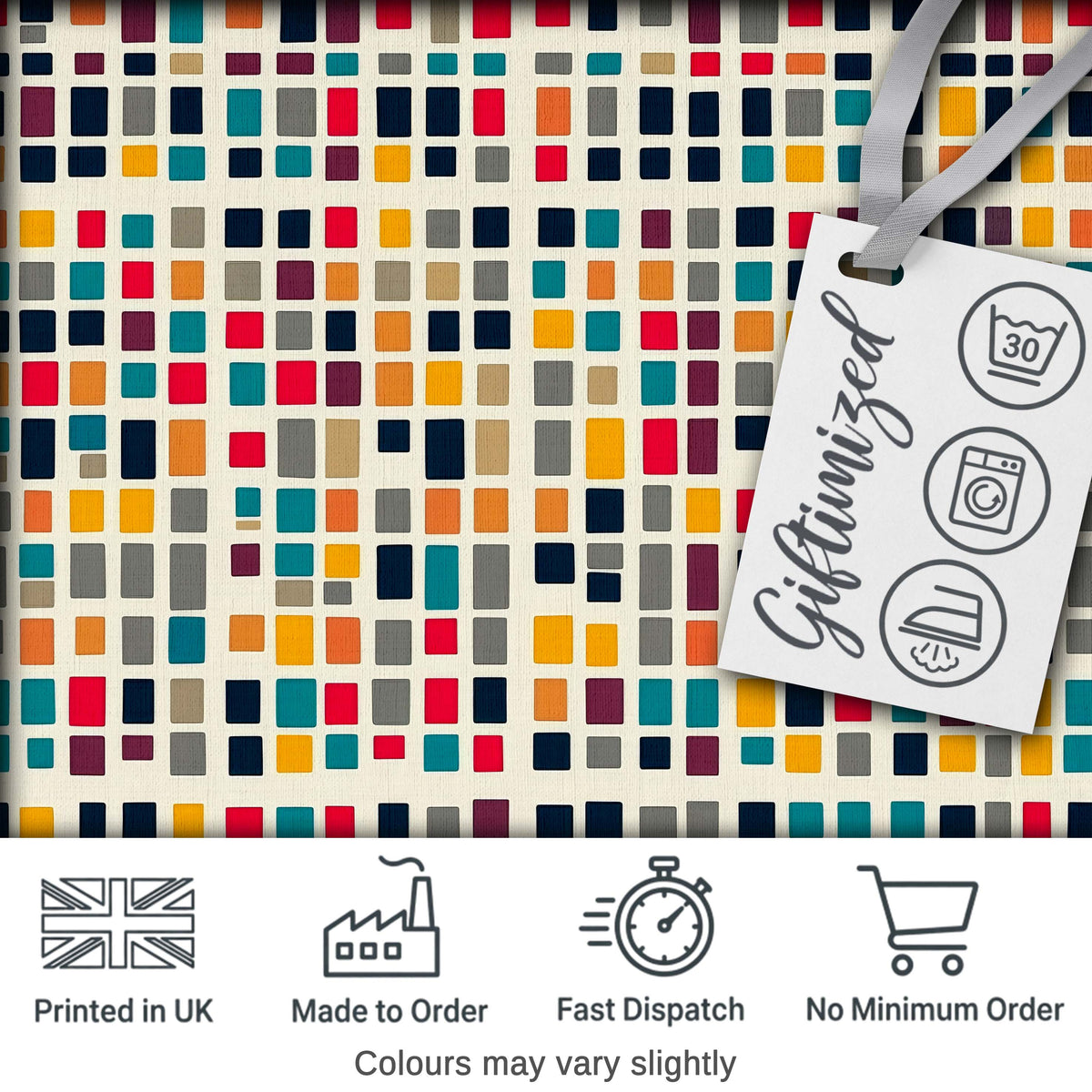 Colorful Mosaic Squares Irregular Grid Modern Seamless Pattern Digital Print Fabric by the Metre UK Sewing Quilting Textile