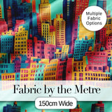 Colorful Stylized Cityscape Buildings Illustration Seamless Pattern Digital Print Fabric by the Metre UK Sewing Quilting Textile