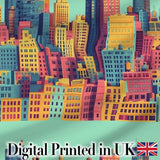 Colorful Stylized Cityscape Buildings Illustration Seamless Pattern Digital Print Fabric by the Metre UK Sewing Quilting Textile