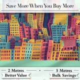 Colorful Stylized Cityscape Buildings Illustration Seamless Pattern Digital Print Fabric by the Metre UK Sewing Quilting Textile