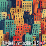 Abstract Vibrant Cityscape Architecture Geometric Style Seamless Pattern Digital Print Fabric by the Metre UK Sewing Quilting Textile