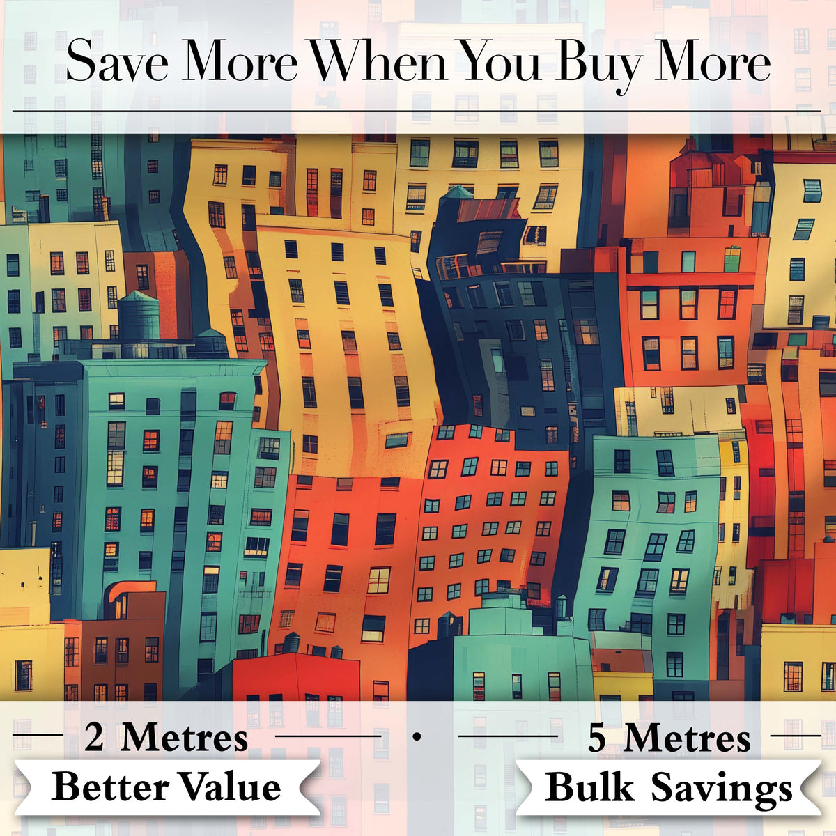 Abstract Vibrant Cityscape Architecture Geometric Style Seamless Pattern Digital Print Fabric by the Metre UK Sewing Quilting Textile