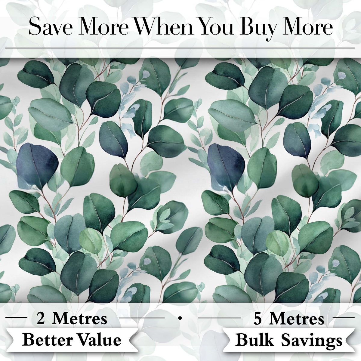 Watercolor Eucalyptus Leaves Soft Botanical Seamless Pattern Digital Print Fabric by the Metre UK Sewing Quilting Textile