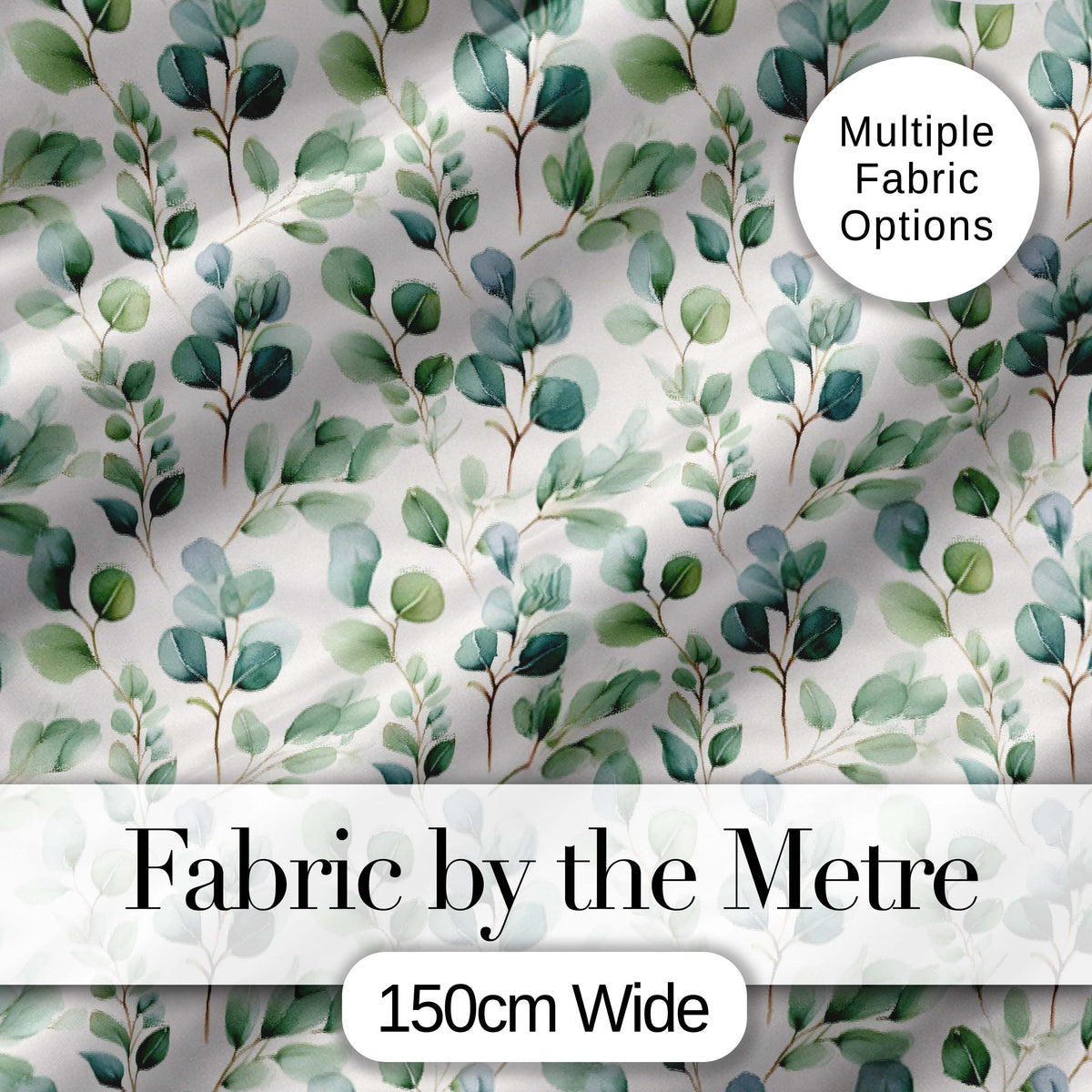 Soft Green Eucalyptus Leaves Watercolor Botanical Seamless Pattern Digital Print Fabric by the Metre UK Sewing Quilting Textile