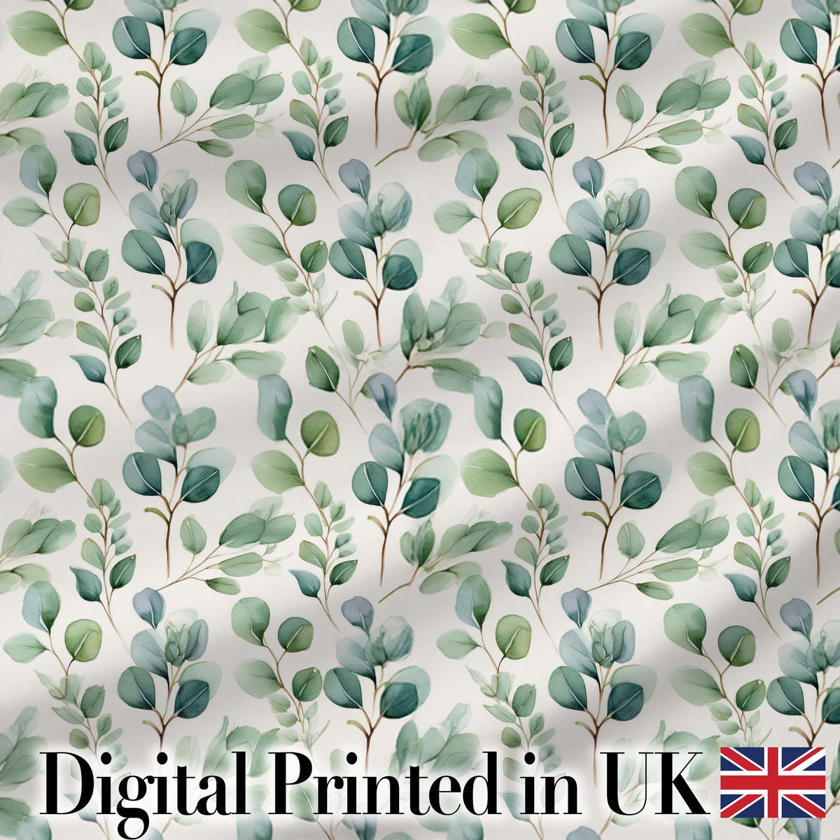 Soft Green Eucalyptus Leaves Watercolor Botanical Seamless Pattern Digital Print Fabric by the Metre UK Sewing Quilting Textile