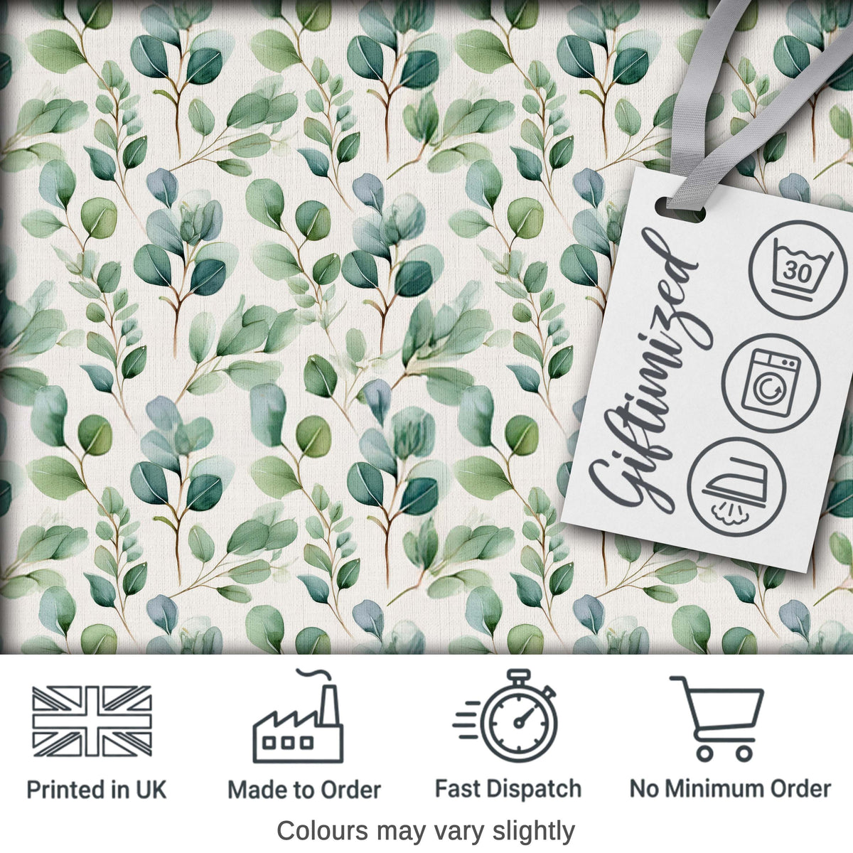Soft Green Eucalyptus Leaves Watercolor Botanical Seamless Pattern Digital Print Fabric by the Metre UK Sewing Quilting Textile
