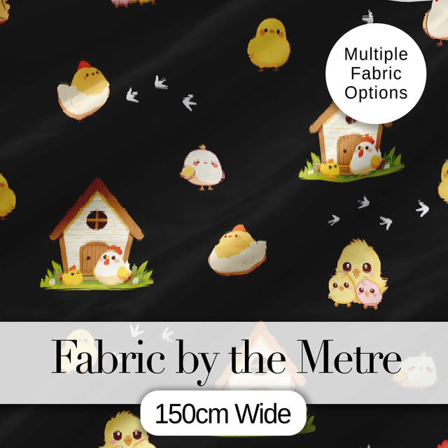 Cute Cartoon Chickens Farmhouse Seamless Pattern Digital Print Fabric by the Metre UK Sewing Quilting Textile