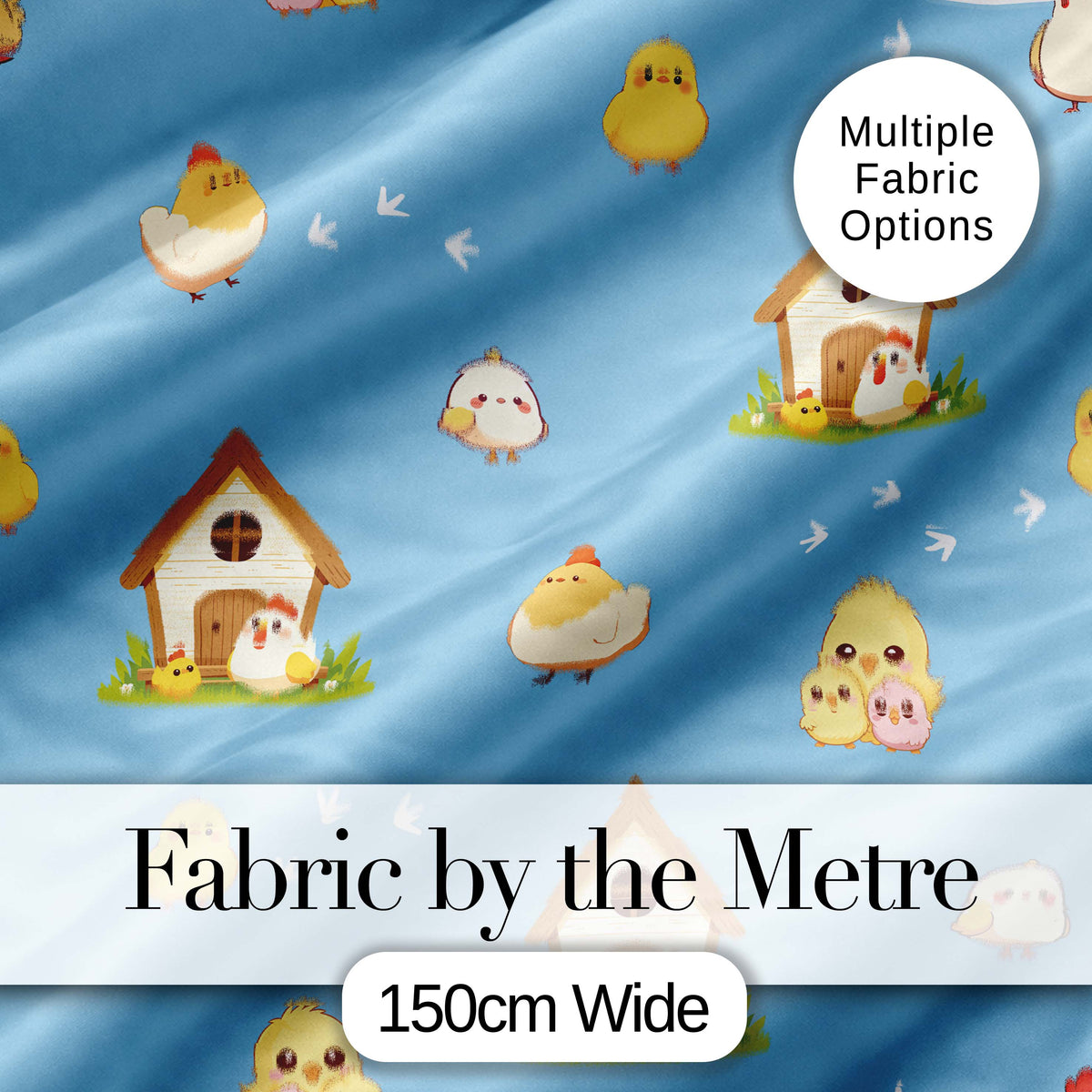 Cute Baby Chickens Blue Background Seamless Pattern Digital Print Fabric by the Metre UK Sewing Quilting Textile