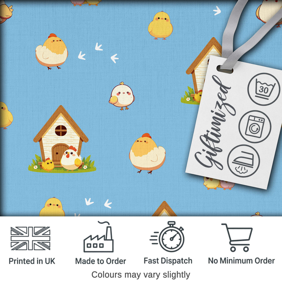 Cute Baby Chickens Blue Background Seamless Pattern Digital Print Fabric by the Metre UK Sewing Quilting Textile