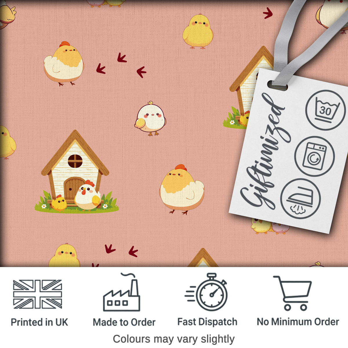 Cute Cartoon Chickens Farmhouse Pattern Soft Beige Background Seamless Digital Print Fabric by the Metre UK Sewing Quilting Textile