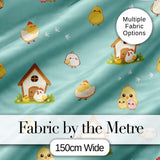 Cute Cartoon Chickens Farmhouse Pattern Soft Mint Background Seamless Digital Print Fabric by the Metre UK Sewing Quilting Textile