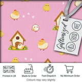 Cute Cartoon Chickens Farmhouse Pattern Rose Pink Background Seamless Digital Print Fabric by the Metre UK Sewing Quilting Textile