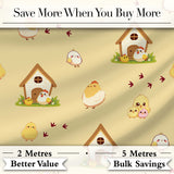Cute Cartoon Chickens Farmhouse Pattern Soft Yellow Background Seamless Digital Print Fabric by the Metre UK Sewing Quilting Textile